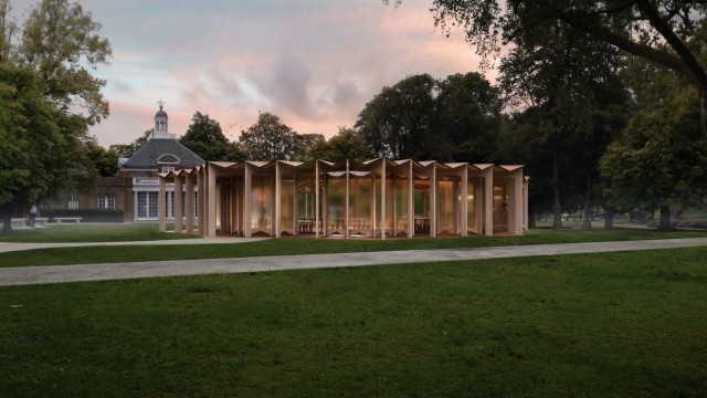 Serpentine Pavilion 2023 designed by Lina Ghotmeh — Architecture Design render, exterior view Photo © Lina Ghotmeh — Architecture Courtesy: Serpentine