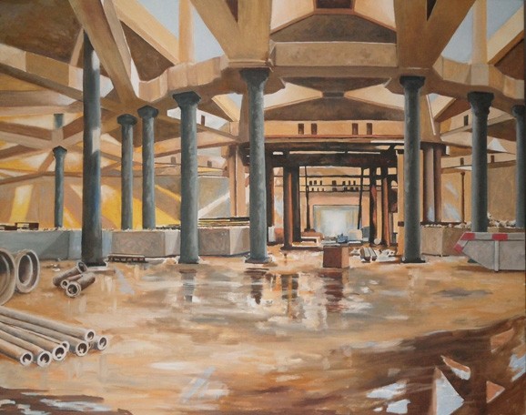 The Noord/Zuidlijn Underground on canvas © Ton Leenarts