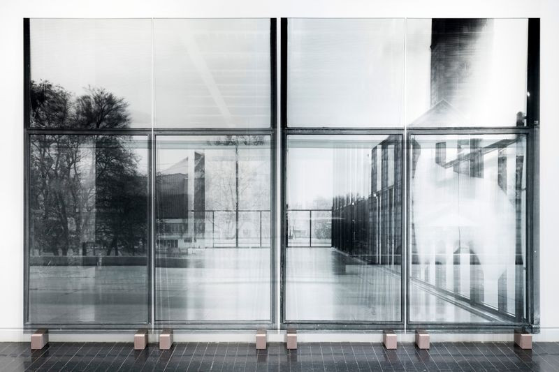 National Gallery, Shortly Before Renovation, 2017, 230 x 380 cm, transparent silkscreen print on glass, © Mies van der Rohe Haus