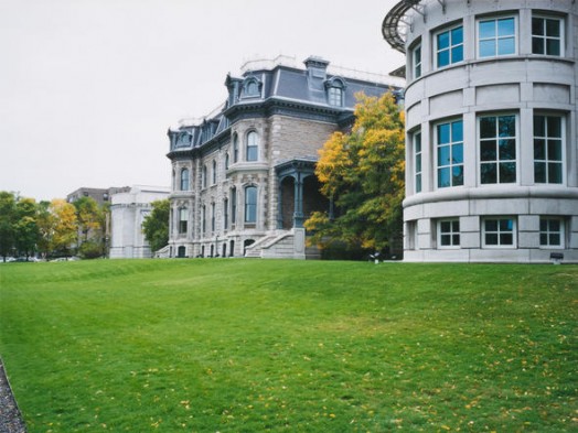 View of the south façade of the CCA, showing the Paul Desmarais Theatre, Shaughnessy House, and the Scholars' Wing. CCA Collection © Naoya Hatakeyama