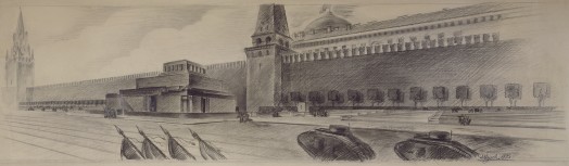 Alexey V. Schusev (1873 – 1949), Roter Platz und Lenins Mausoleum, Papier, Kohle, Bleistift, 1510 x 593 mm